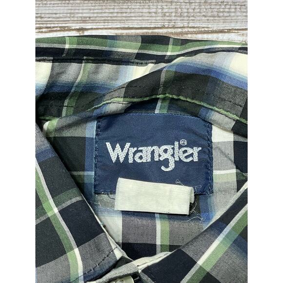 Wrangler Mens Western Pearl Snap‎ Long Sleeve Green Blue No Size Tag See Pics - Picture 4 of 6